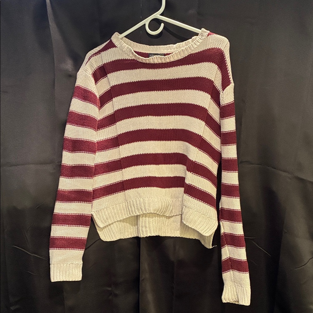Forever 21 Burgundy and Cream Striped Sweater